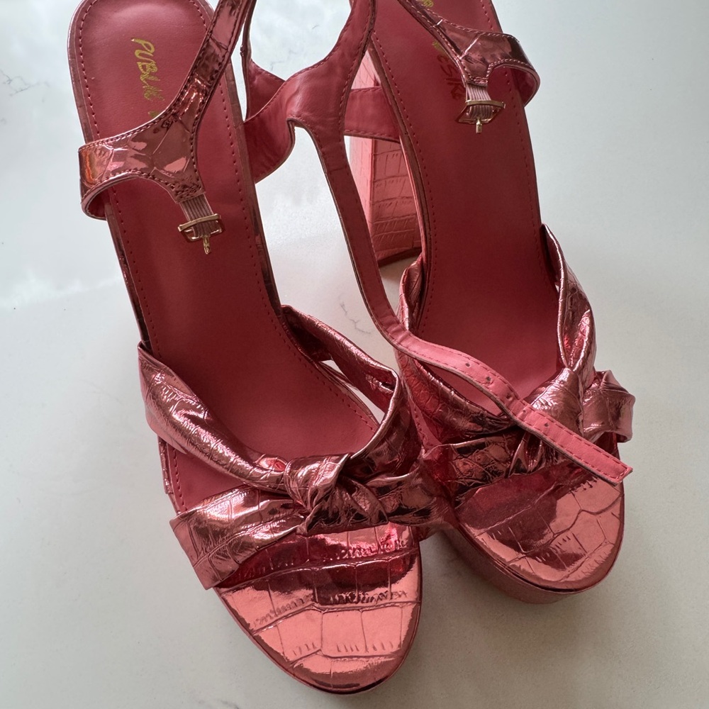 Public Desire Exclusive Kiss platform heel metallic pink croc